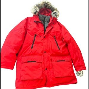 Buffer jacket , faux fur trim